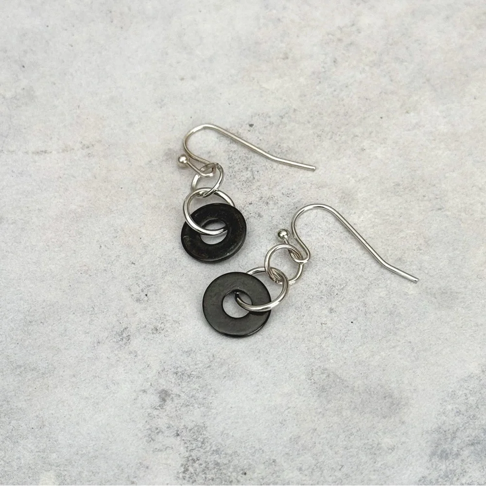 5 For $25💫Alternative Faded Black Hardware Washer Dangles Earrings